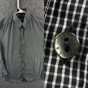 Dolce Gabbana Gold 15.75 Italy Check Cotton Blue Mens Long Sleeve Shirt Spread